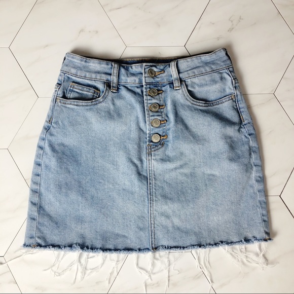 PacSun Button Up Light Wash Jean Mini Skirt - Picture 1 of 9